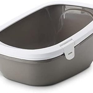 Katzentoilette Katzenklo Schalentoilette Simba mit extra hohem Rand und Siebeinsatz warmgrey-Weiss