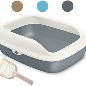 BPS, Katzenpflege, Katzentoilette, Schalentoilette, Katzenstreu-Schale, offen, aus Kunststoff, mit Schaufel, Größe S, grau