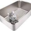 Yangbaga Katzentoilette Groß aus Edelstahl, robuste Katzentoilette, Nicht leicht zu verzerren, Kaninchentoilette, Toilette für großes Häschen und große Katze, 50x 35x 20 cm, Silber