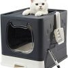 Pawsayes Katzentoilette, Faltbare Katzenklo, Katzentoilette mit Deckel, Haustiertoilette inklusive Schaufel und sauberer Bürste, Leicht zu Reinigen Katzentoilette