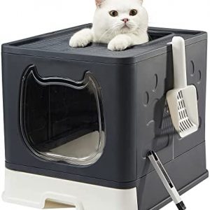 Pawsayes Katzentoilette, Faltbare Katzenklo, Katzentoilette mit Deckel, Haustiertoilette inklusive Schaufel und sauberer Bürste, Leicht zu Reinigen Katzentoilette