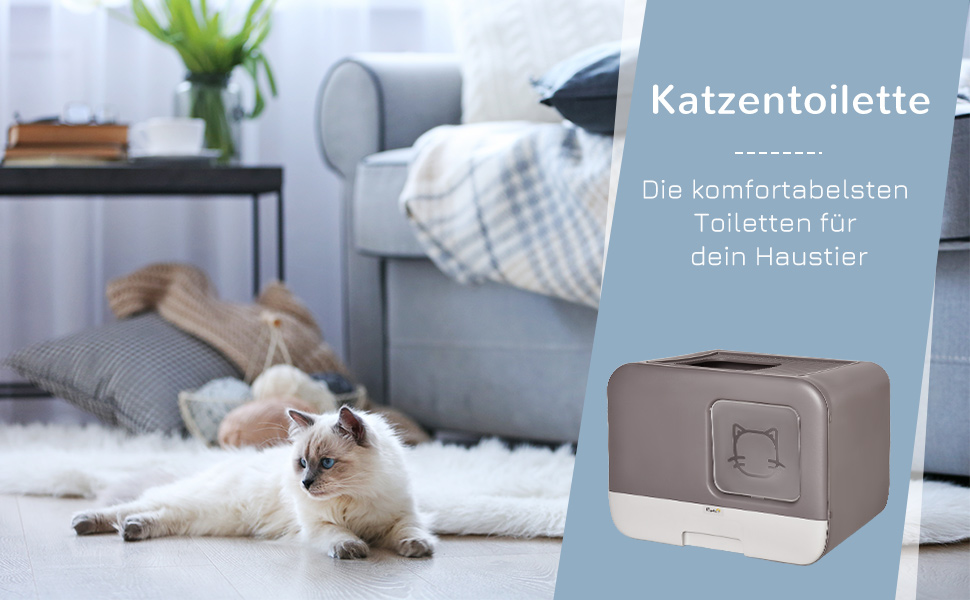 Pawhut Katzentoilette mit Haube 2 Ausgänge Haustiertoilette Katzenklo herausnehmbare Bodenwanne Grau