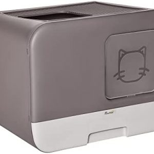 Pawhut Katzentoilette mit Haube 2 Ausgänge Haustiertoilette Katzenklo herausnehmbare Bodenwanne Grau 53 x 40 x 40 cm