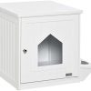 PawHut Katzenschrank für Katzentoilette Katzenklo mit Futterbecken Beistelltisch Katzenhaus Katzenkommode mit Zubehör Schrank MDF Weiß 64 x 51 x 51,8 cm