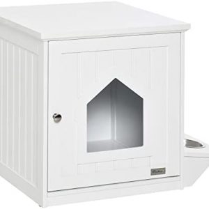 PawHut Katzenschrank für Katzentoilette Katzenklo mit Futterbecken Beistelltisch Katzenhaus Katzenkommode mit Zubehör Schrank MDF Weiß 64 x 51 x 51,8 cm