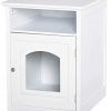 Pawhut Katzenschrank Katzentoilette 2 in 1 Design Katzenklo Beistelltisch Katzenbett mit magnetischen Türen verstellbaren Trennwände MDF Weiß 54 x 48 x 64 cm