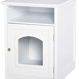 Pawhut Katzenschrank Katzentoilette 2 in 1 Design Katzenklo Beistelltisch Katzenbett mit magnetischen Türen verstellbaren Trennwände MDF Weiß 54 x 48 x 64 cm