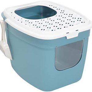PETGARD Katzentoilette Katzenklo mit Einstieg vorne und Oben 54 x 44 x 41 cm Türkis-Weiß
