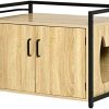 PawHut Katzenschrank für Katzentoilette Katzenklo Beistelltisch Katzenhaus Katzenkommode Schrank Spanplatte Naturholz 82,3 x 51 x 54 cm