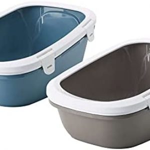 PETGARD 2er Sparpack Katzentoilette Katzenklo Schalentoilette Simba mit Rand + Siebeinsatz + gratis Spielzeug Bluestone-Weiss + warmgrey-Weiss