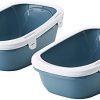 PETGARD 2er Sparpack Katzentoilette Katzenklo Schalentoilette Simba mit Rand + Siebeinsatz + gratis Spielzeug Bluestone-Weiss