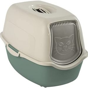 Rotho MyPet Eco Bailey Katzentoilette mit Deckel und Aktivkohlefilter, Kunststoff (PP recycelt), grün/weiss, (56.0 x 40.0 x 39.0 cm)