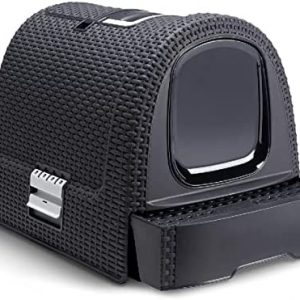 Curver 2068961 petlife Katzentoilette mit Deckel, Katzenklo inklusive Schaufel, moderne Rattangeflecht-Optik, anthrazit, 51,5 x 38,5 x 40 cm