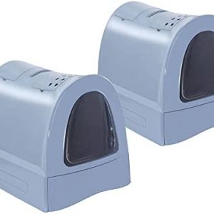 PETGARD 2er-Set Katzen-Klo mit Schublade - Tier-Toilette mit Klappe - Hauben-Toilette - Haustier-Klo - Katzen-Toilette mit Schaufel - Blau
