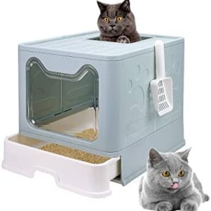 Faltbare Katzentoilette, 51 X 41 X 38 cm Haustier Großraum Mülleimer Mit Deckel, Pflegeleicht, Spritzwassergeschützt, Geschlossener Mülleimer Mit Schublade, (Blau)