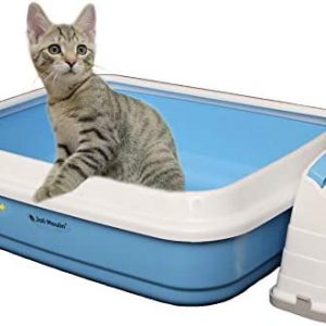 Joli Moulin Exclusiv Katzentoilette offen mit Rand 40x50x15 cm Set mit Streuschaufel und Hygiene-Behälter Non-TOXID Rohmaterial der Umwelt zuliebe HELLBLAU