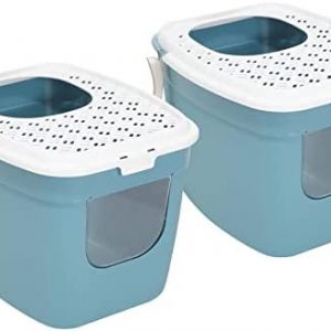 PETGARD 2er Sparpack Katzentoilette Katzenklo mit Einstieg vorne und Oben + gratis Spielzeug Türkis-Weiß