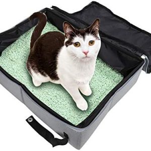 Faltbare Katzentoilette, zusammenklappbare tragbare Katzentoilette für Zuhause Outdoor Reisen Faltbare wasserdichte Haustiertoilette mit Abdeckung (L-Grau)