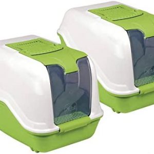 2er Sparpack XXL Katzentoilette Netta Maxi Weiss-grün mit gratis Katzenspielzeug