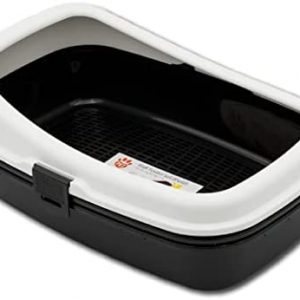 Astorpet | Katzentoilette mit hohem Rand, inkl. Filter, 4-teiliges Hygiene-Tablett für Katzen für einfache Reinigung, Weiß und Schwarz