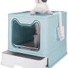 BTOYM Katzentoilette Faltbare Katzentoilette mit Deckel Verdeckter Obereinstieg Katzentoilette Kitty Katzentoilette Töpfchen mit Schaufel Katzenzubehör für Indoor Katzen Blau