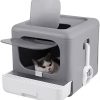 BingoPaw Katzenklo mit Deckel XXL Katzentoilette Faltbare Haustiertoilette inklusive Fronttür, Bodenschale und Streuschaufel, geruchsfrei 43x40.5x37.5cm (Grau)
