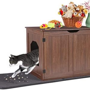 BingoPaw katzenklo Schrank Katzentoilette XXL Gehäuse, Katzenhaus mit Tischoberfläche, magnetisch Tür und Katzenklo Matte, multifunktional Katzenhöhle Katzenschrank, 75x53x53 cm (Braun)