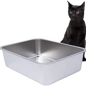 Dimaka Katzentoilette aus Edelstahl für Katzen und Kätzchen, 15.2 cm Seitenhöhe, antihaftbeschichtet, glatte Oberfläche, Metallpfanne, geruchs- und rostfrei, sicher und hart (44.5 x 35.6 cm)