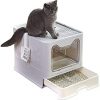 Faltbare Katzentoilette, 51 X 41 X 38 cm Haustier Großraum Mülleimer Mit Deckel, Pflegeleicht, Spritzwassergeschützt, Geschlossener Mülleimer Mit Schublade, (Grau)
