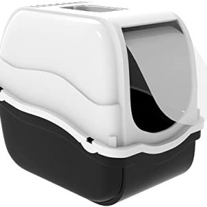Gismara24 XXL Katzenklo Schalentoilette Katzentoilette mit Deckel Haube große Schwingtür extra hohe Wanne, Weiß