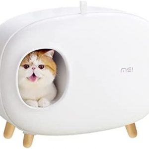 Gweat Schöne extra große automatische versteckte Katzentoilette für Haustiere, selbstreinigend, mit Abdeckung und Schaufel, 60,4 x 38,5 x 45,7 cm, Weiß