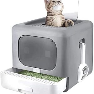 JNOIHF Große Katzentoilette mit Deckel, Fach-Art Katzenklo/Katzentoilette mit Katzenstreu Schaufel, Front Entry und Top-Exit-Typ Anti-Splashing Cat Supplies, Easy Clean kein Geruch