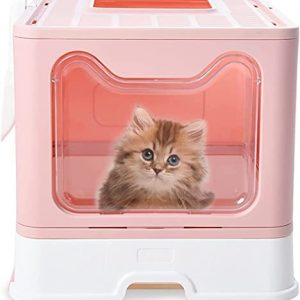 Katzenstreu, leicht zu reinigen, mit Deckel, großes Katzentoilette mit Deckel, geschlossener Katzenkopf, bestehend aus einer Katzenstreuschaufel (20 x 16 x 15 Zoll) (B x H) (Rosa)