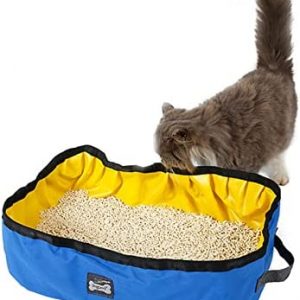 Katzentoilette für Haustiere, faltbar, tragbar, wasserdicht, robust, leicht zu reinigen, leicht, schmutzabweisend, leicht zu tragen, Katzen & Kätzchen für Reisen, Katzentoilette (blau+gelb)