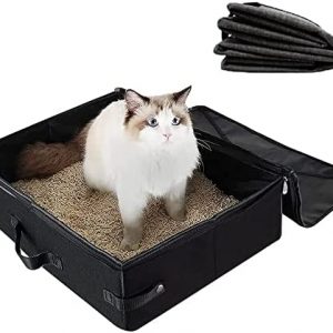Katzentoiletten, Tragbare Katzenklo für Reisen, Faltbarer Katzentoilette, Katzentoilette Im Freien, wasserdichte Katzentoilette Faltbar, Katzentoiletten mit Deckel(Schwarz)
