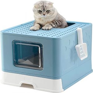 Klappbare Katzentoilette,Vordereingang(mit Türverkleidung) Und Oberer Ausgang, Super Großer Raum,Katzentoilette Mit Ausziehbarer Schale Und Streuschaufel Für Kleintiere/Kaninchen/Meerschwein/Frettchen