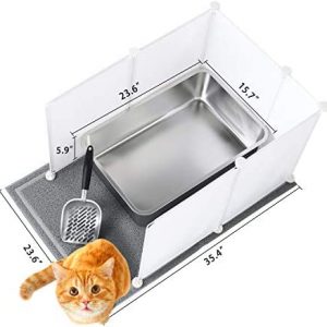 MEEXPAWS Extra große riesige Katzentoilette Edelstahl (60×40×15cm),katzenklo Edelstahl | Antihaft | Geruchskontrolle |Metall-Katzenstreuschaufel | Eckenspritzschutz | Einfache Reinigung
