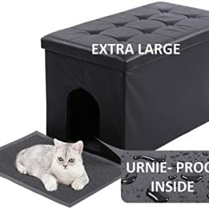 MEEXPAWS Katzenschrank,Katzentoilette Schrank,Katzenklo Schrank XXL| Großer Raum | Hundenachweis | Leicht zu reinigen | Einfache Montage | Geruchskontrolle | Katzenstreu Matte | Schwarz