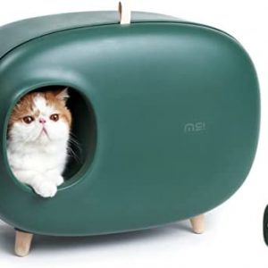 MS Katzentoilette für einfachere Handhabung von Katzenstreu, geschlossenes Design, leicht zu reinigen, verhindert Auslaufen von Sand, einfache Montage und viel Platz, mit Katzenstreuschaufel, moosgrün