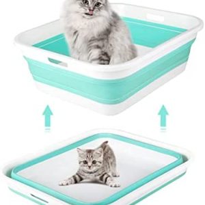 Maohegou Katzentoilette für Kätzchen bis Seniorenkatze, zusammenklappbare Katzentoilette mit Schaufel (Grün)