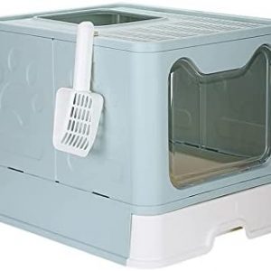 Meipire Klappbare Katzentoilette, Vordereingang (mit Türverkleidung) und oberer Ausgang, super großer Raum, Katzentoilette mit ausziehbarer Schale und Streuschaufel
