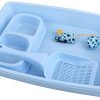 PAWISE Kitty Cat Starter Kit Includes 4-Pieces - Cat Litter Pan, Cat Litter Scooper, Cat Bowls, Cat Toy, 14.5x10.5 Inches, Blue