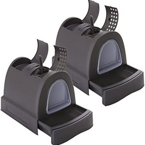 PETGARD 2er-Set Katzen-Klo mit Schublade - Tier-Toilette mit Klappe - Hauben-Toilette - Haustier-Klo - Katzen-Toilette mit Schaufel - Schwarz
