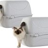 PETGARD 2er Sparpack Katzenklo Katzentoilette mit Rattan Optik, Filter, Streuschaufel Weiss + gratis Spielzeug