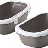 PETGARD 2er Sparpack Katzentoilette Katzenklo Schalentoilette Simba mit Rand + Siebeinsatz + gratis Spielzeug warmgrey-Weiss