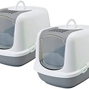 PETGARD 2er Sparpack XXL Katzentoilette Nestor Jumbo Weiss-grau mit gratis Katzenspielzeug