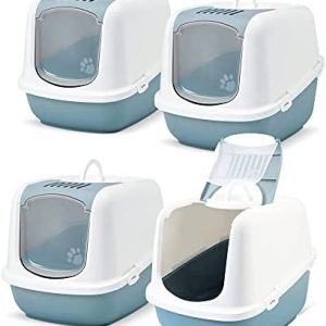 PETGARD 4er Sparpack XXL Katzentoilette Nestor Jumbo Weiss-blau mit gratis Katzenspielzeug