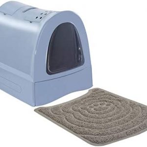 PETGARD Katzen-Klo mit Schublade - Tier-Toilette mit Vorlege-Matte - Hauben-Toilette mit Filter - Haustier-Klo - Katzen-Toilette - Blau