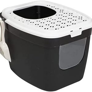 PETGARD Katzentoilette Katzenklo mit Einstieg vorne und Oben 54 x 44 x 41 cm Schwarz-Weiß