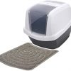 PETGARD Sparpack Katzentoilette Katzenklo Haubentoilette mit aufstellbarer Schwingtür Weiss-schwarz inkl. Vorlegematte